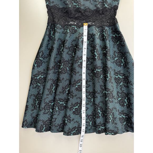 VTG Y2K Deb Womens Stretch Dress Small Green Black Lace Whimsigoth Mall Goth - Picture 8 of 12